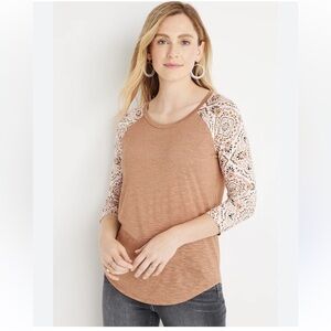 Maurice’s Rayon 24/7 Western Flawless Medallion Sleeve Top Boho Colors Size L